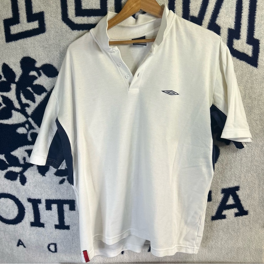 Umbro Polo Shirt Vintage T Shirt Mens Golf Tee White Embroidered Logo 90s